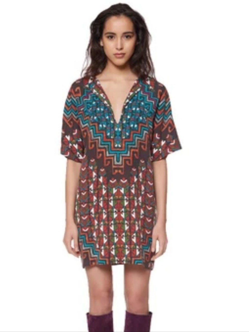 Mara Hoffman Rug 100% Tencel Tunic Dress Mini Aztec Western Geometric Print M